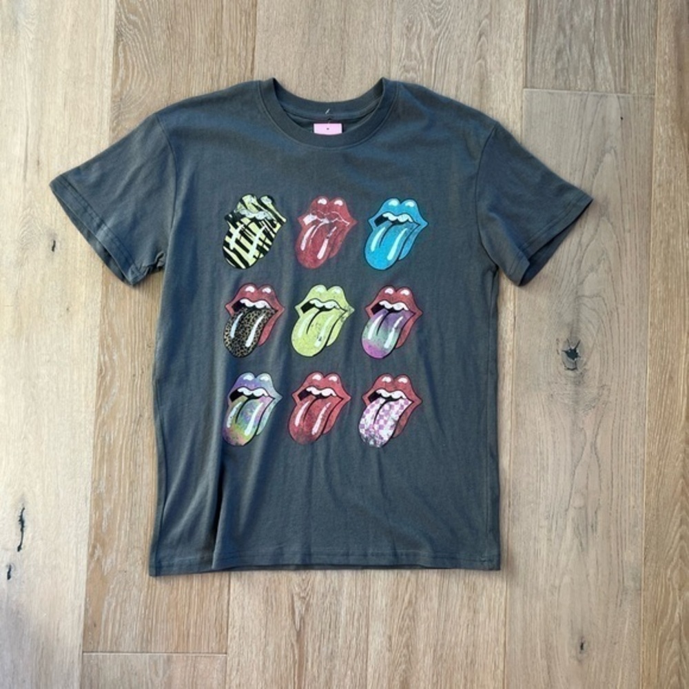 Rolling Stones Band Tee Multi Tongue Shirt in Grey Short Sleeve